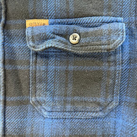 Orvis Men's Classic Collection M Blue Black Flannel Button Up Shacket Fisherman - Picture 6 of 10